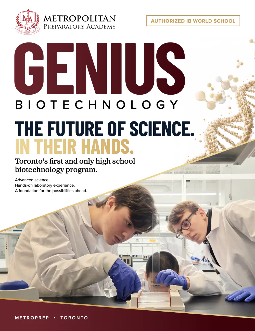 Cover Of Metro Prep'S Genius Biotechnology Brochure.