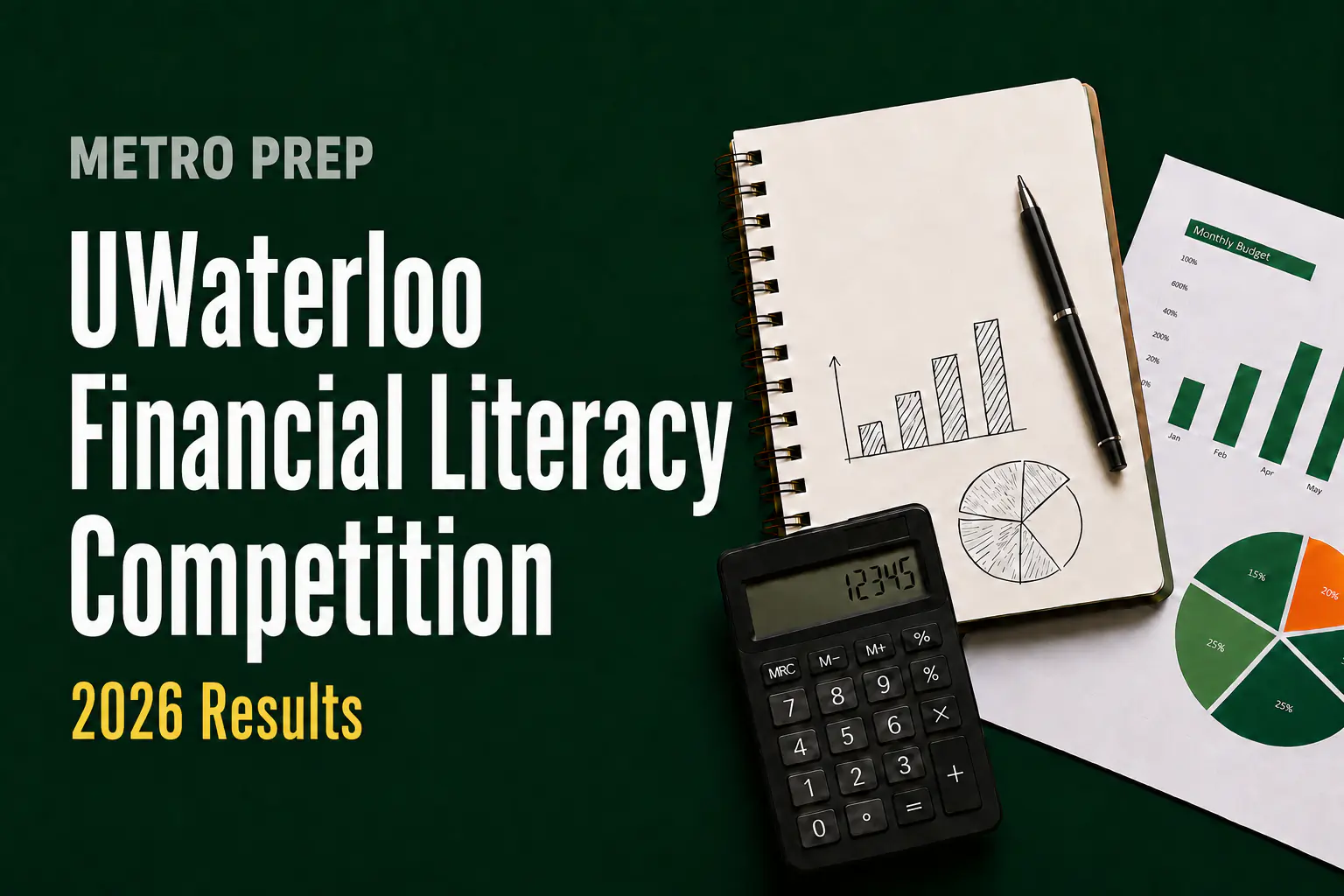 Metro Prep Venture Programme graphic celebrating student recognition in the May 2026 University of Waterloo Financial Literacy Competition.